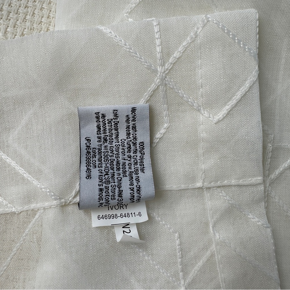Pair Panels Sheer Ivory Panels Curtains Crewel Embroidery 84” L Sonoma Kohl’s - Picture 10 of 11
